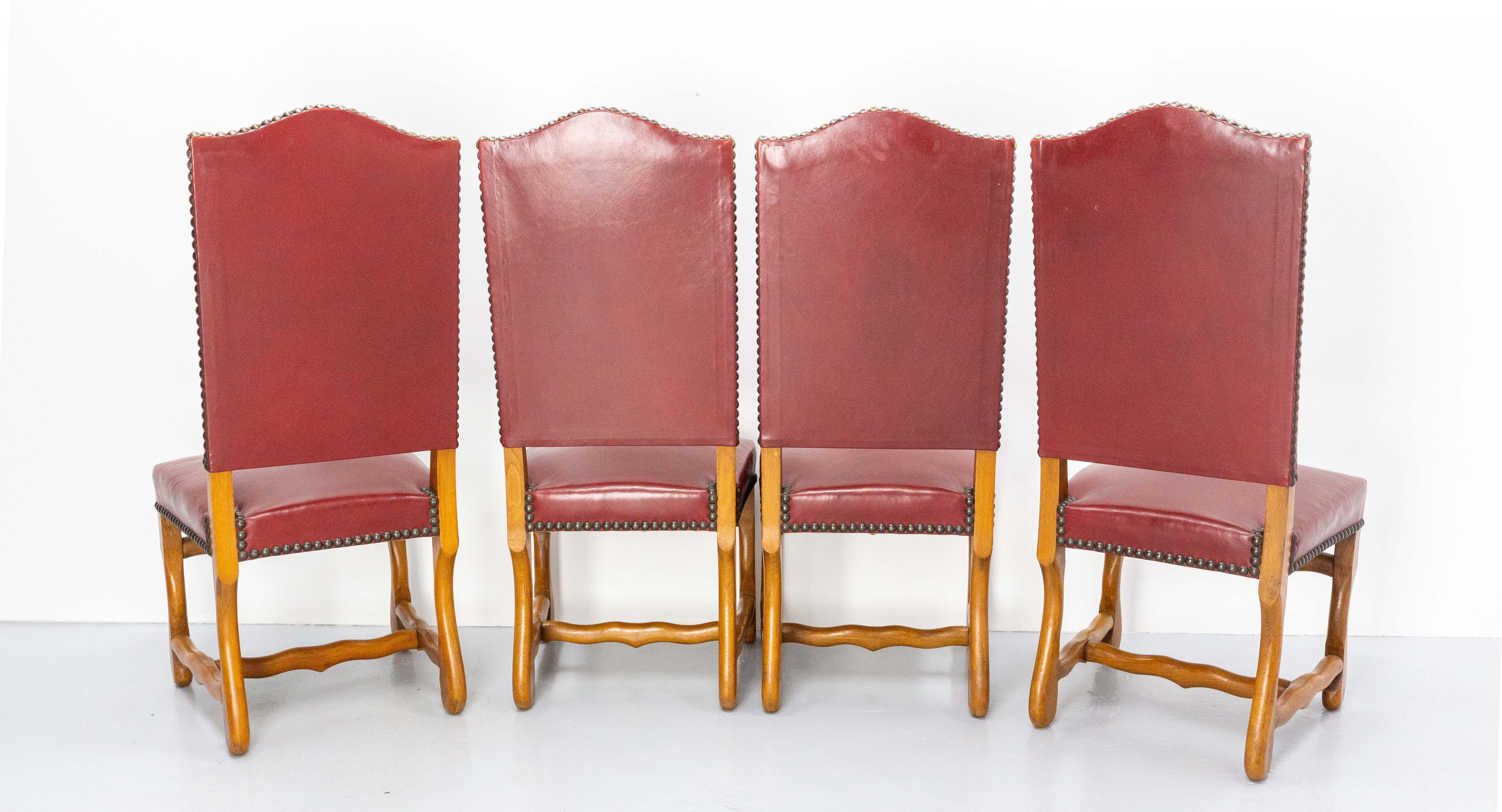 Four French Dining Chairs Oak Os De Mouton Louis XIII Style, circa 1960 In Good Condition For Sale In Labrit, Landes