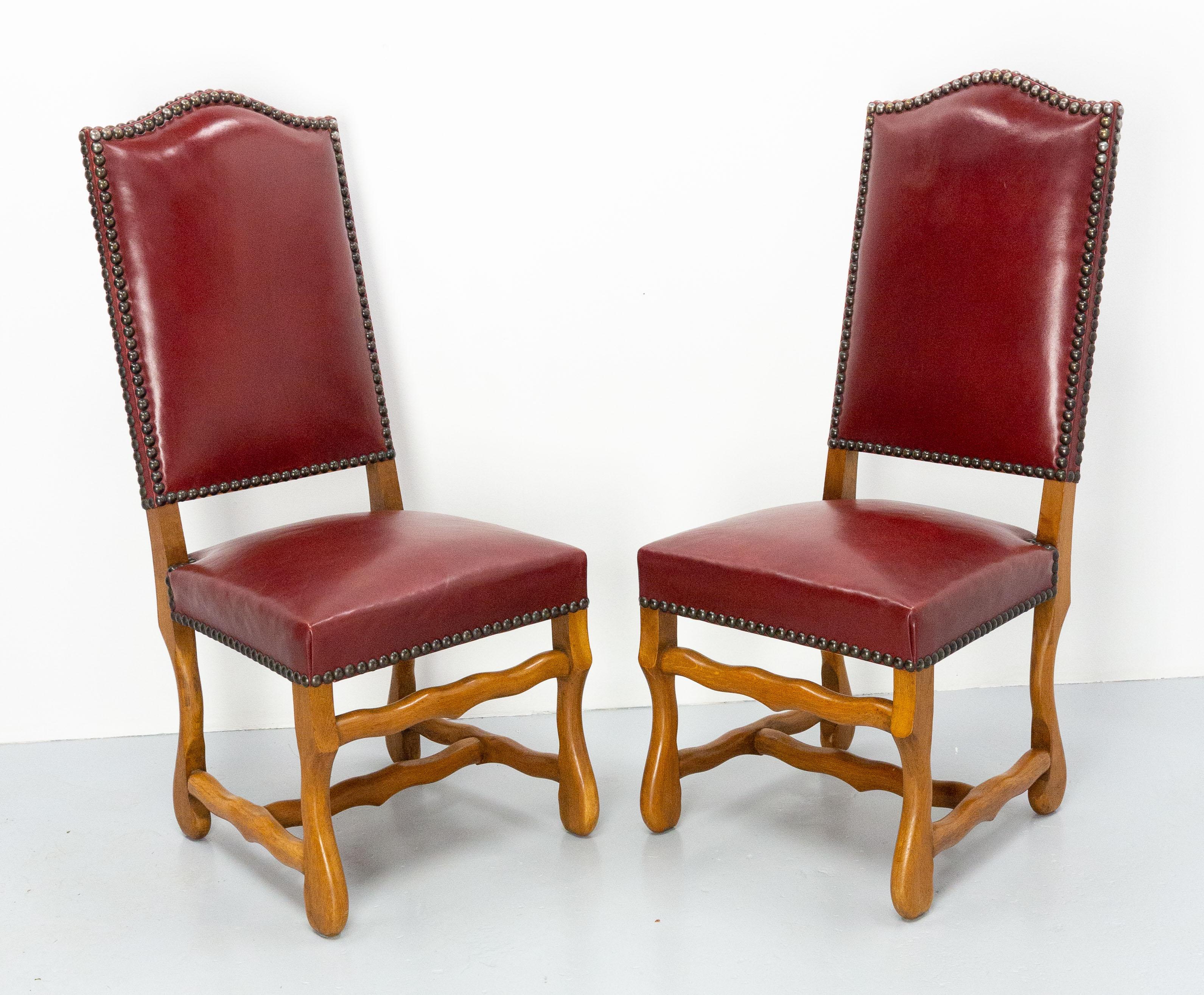 Mid-20th Century Four French Dining Chairs Oak Os De Mouton Louis XIII Style, circa 1960 For Sale