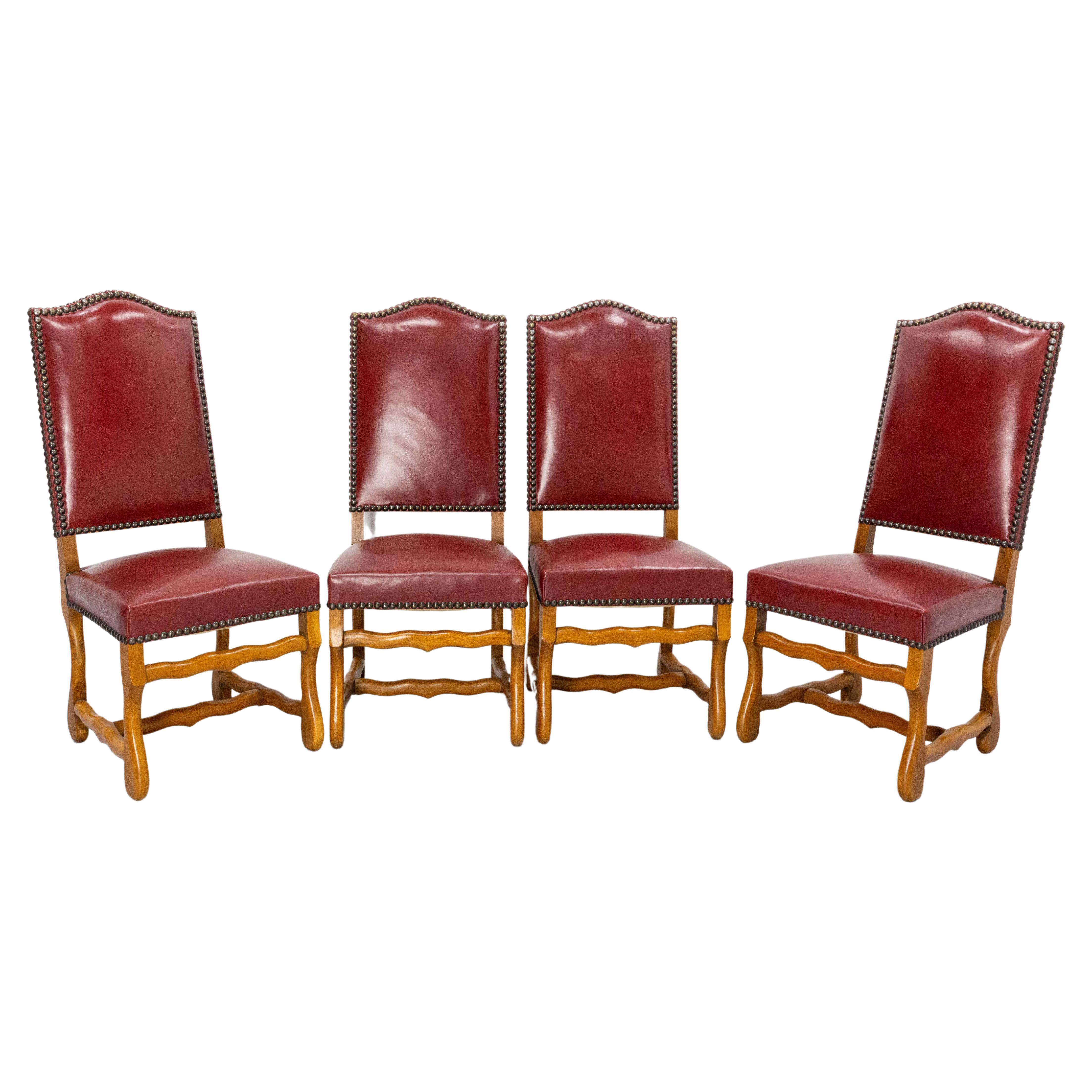 Four French Dining Chairs Oak Os De Mouton Louis XIII Style, circa 1960 For Sale