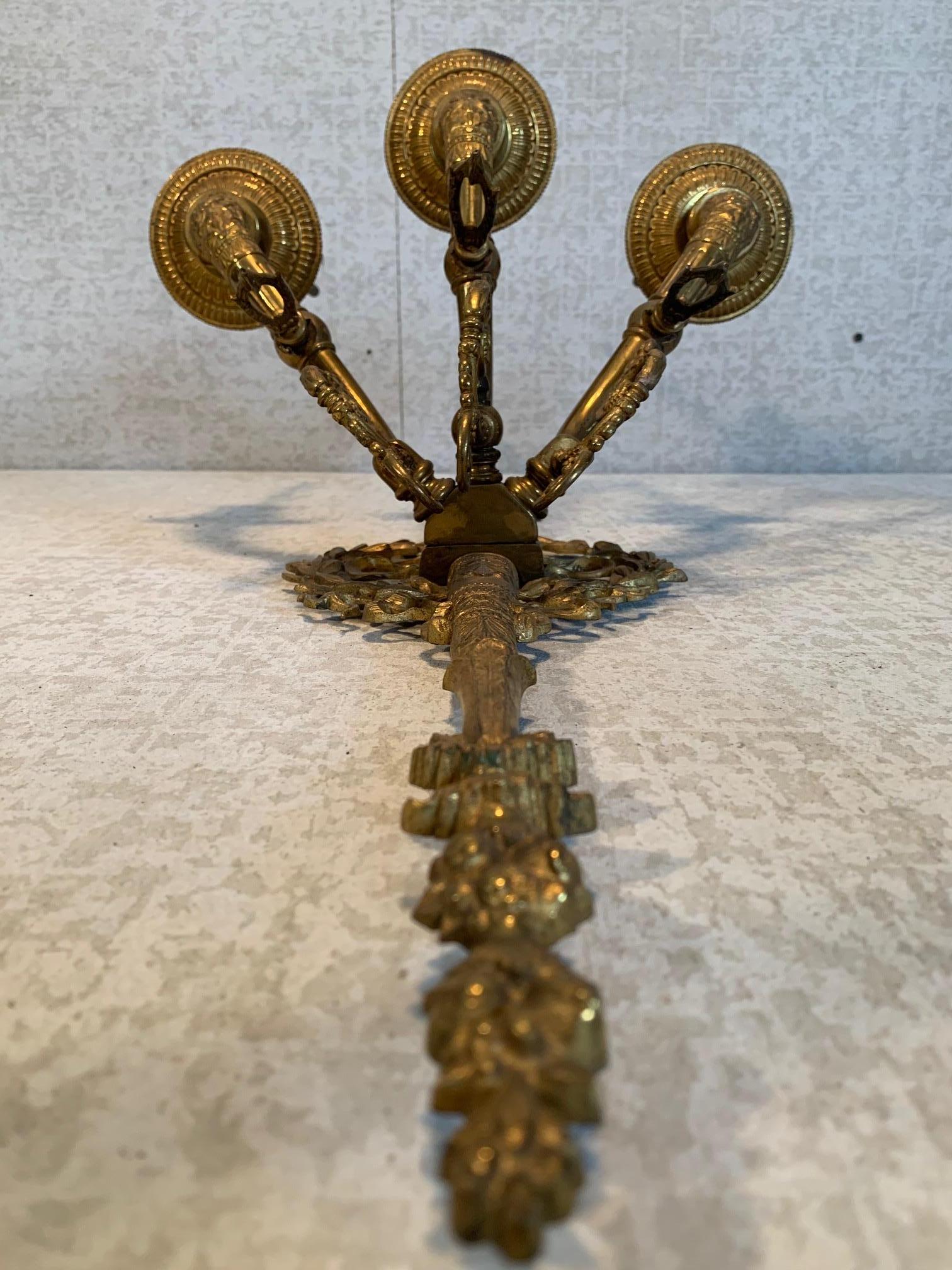 Two French Empire, Gilt Bronze Wall Sconces, circa 1860 In Good Condition For Sale In Baltimore, MD