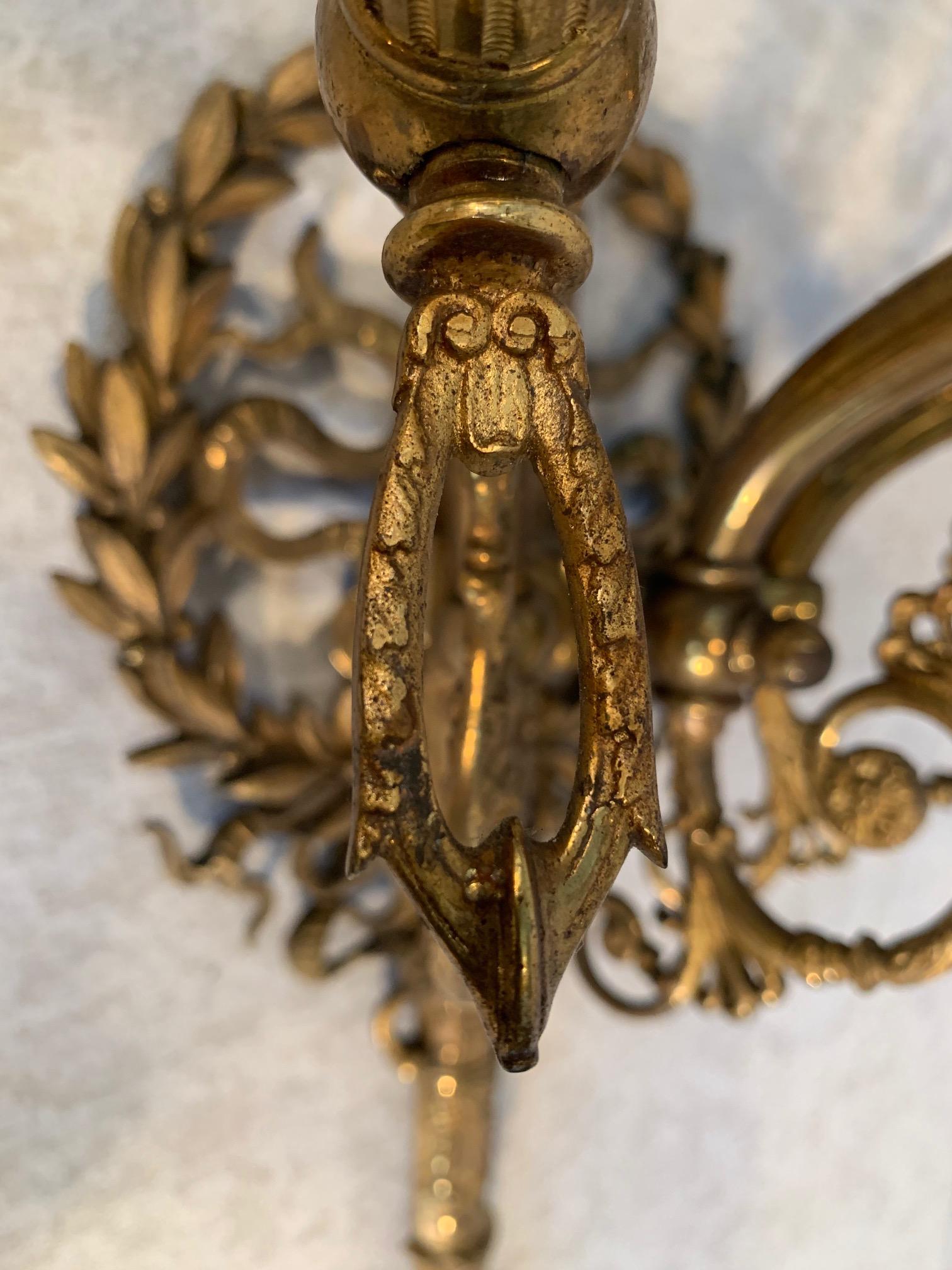 Two French Empire, Gilt Bronze Wall Sconces, circa 1860 For Sale 4