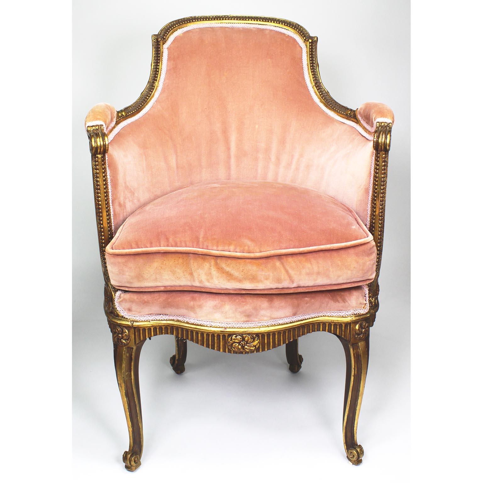 Four French Louis XV Style Gilt-Wood Carved & Chinoiserie Bergeres, Jansen Attr. For Sale 14