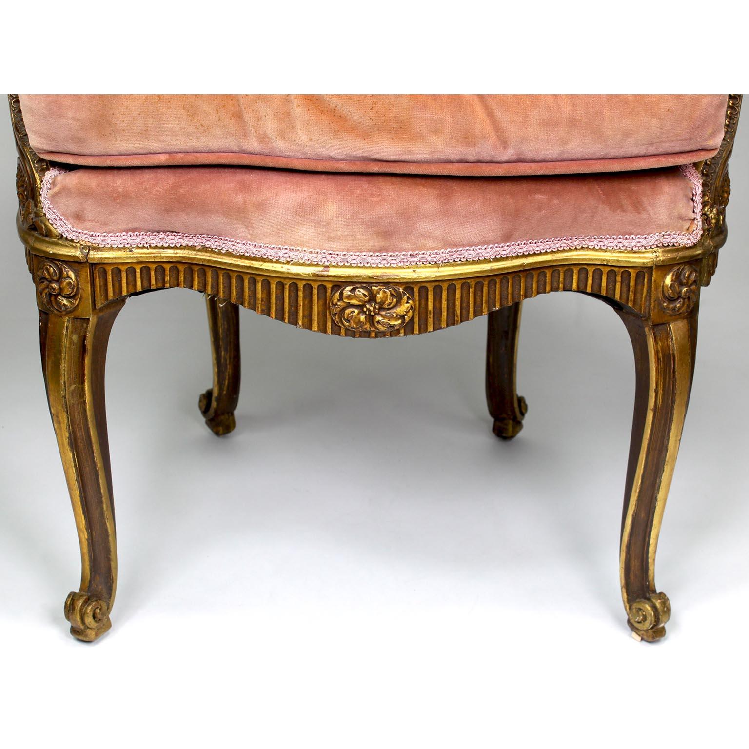 Four French Louis XV Style Gilt-Wood Carved & Chinoiserie Bergeres, Jansen Attr. For Sale 15