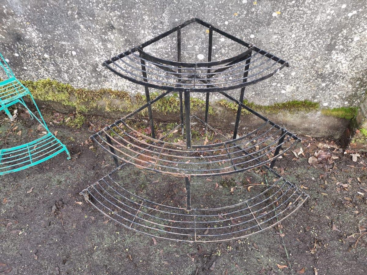 Mid-20th Century Four French Midcentury Corner Quarter Moon Iron Plant Pot Shelves or Stands For Sale