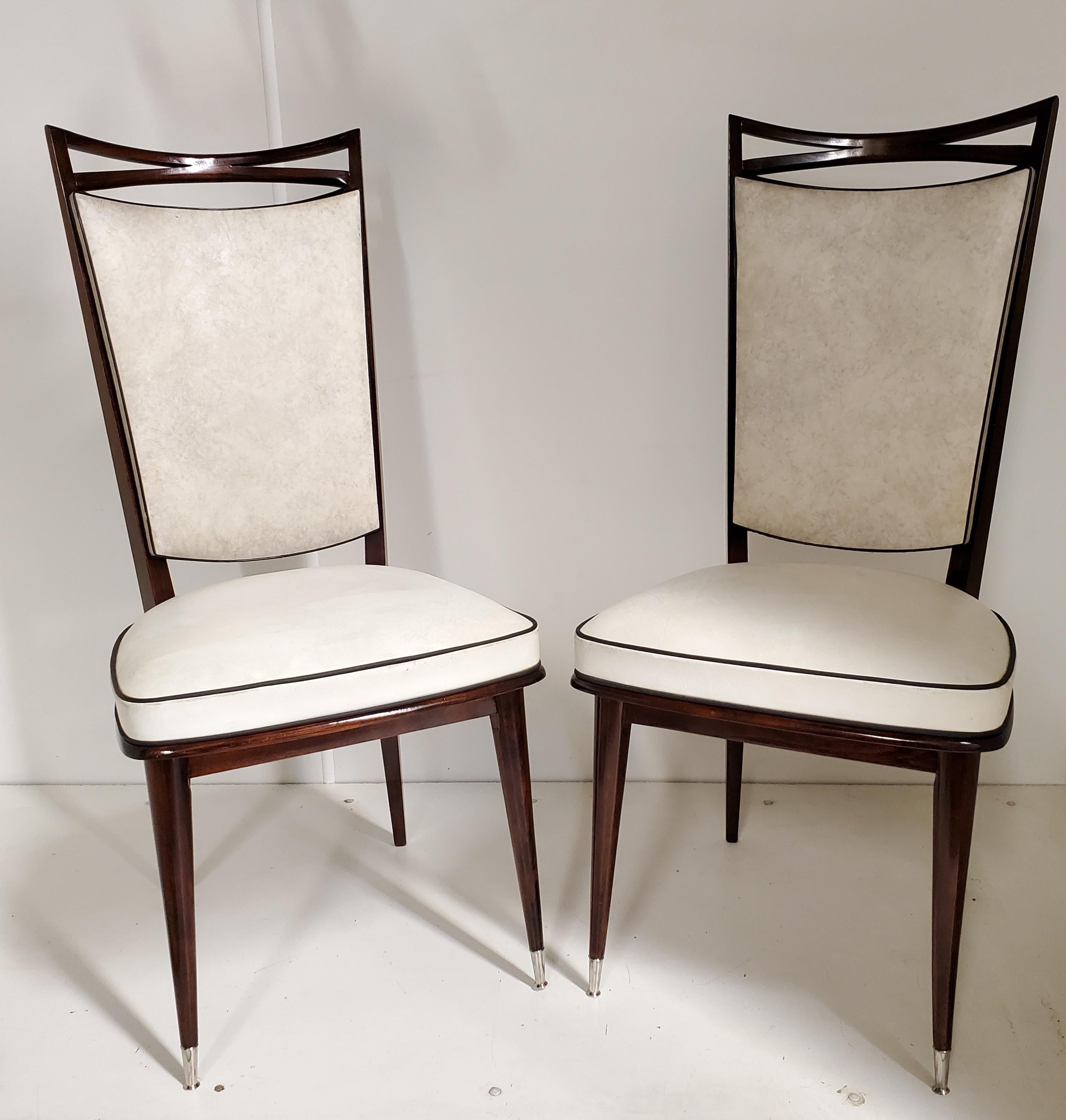 Four French Mid-Century Modern Dining / Side Chairs -Deep Mahogany Finish For Sale 13