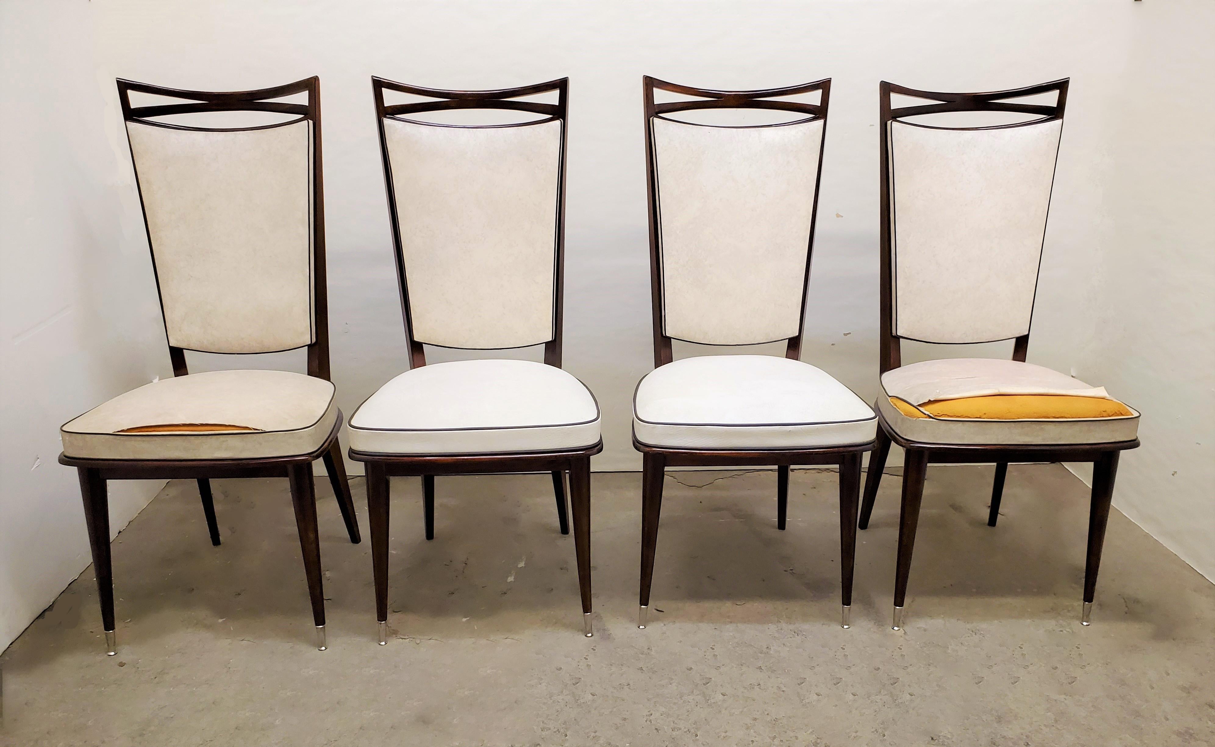 Four French Mid-Century Modern Dining / Side Chairs -Deep Mahogany Finish For Sale 14