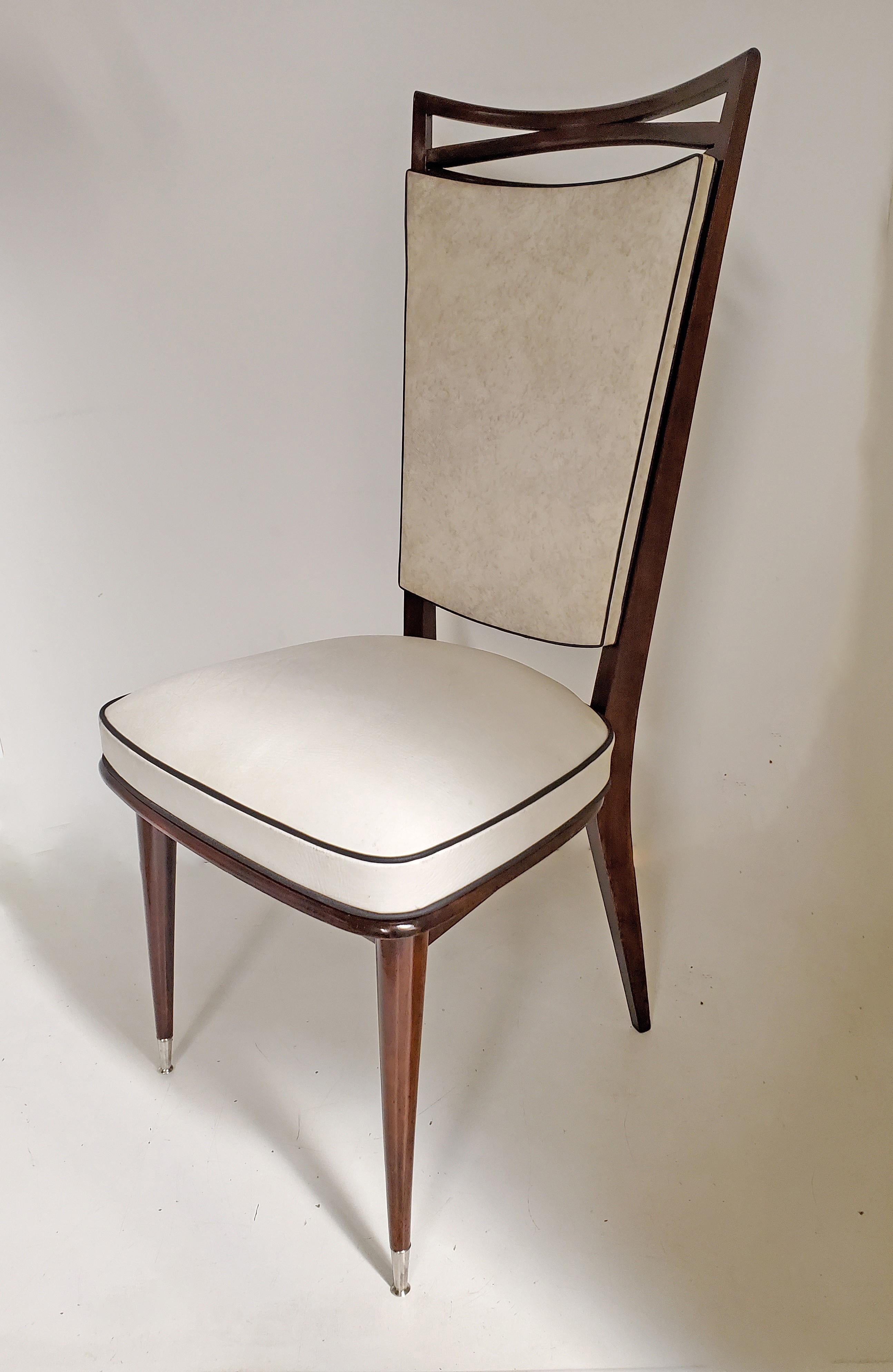 Four French Mid-Century Modern Dining / Side Chairs -Deep Mahogany Finish In Good Condition For Sale In New York City, NY
