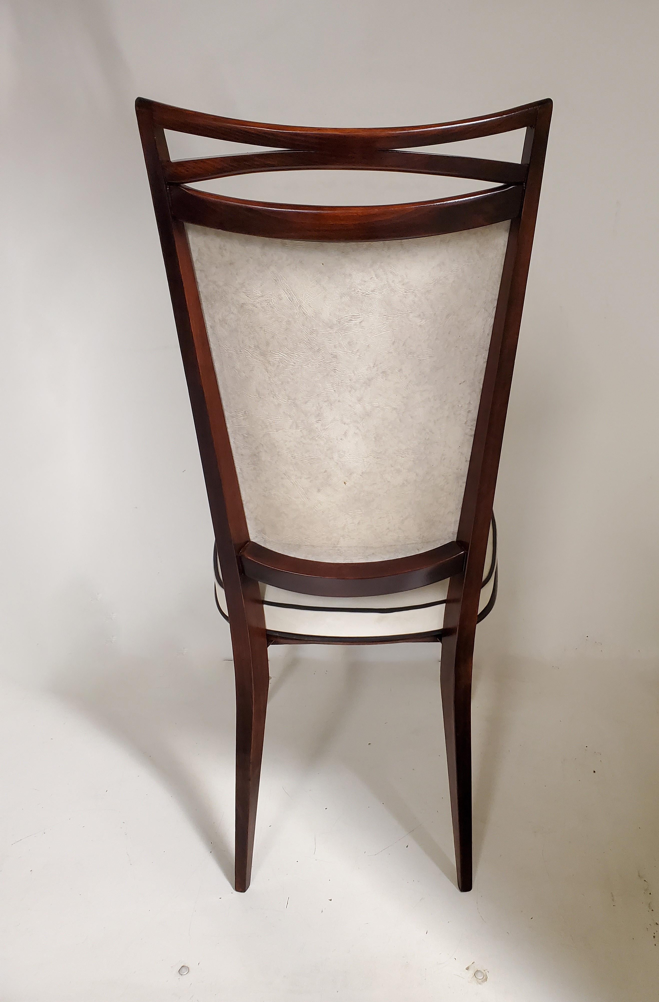 Naugahyde Four French Mid-Century Modern Dining / Side Chairs -Deep Mahogany Finish For Sale