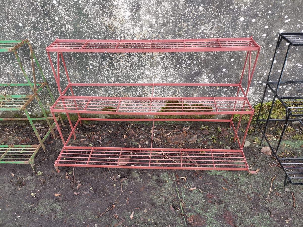 Hand-Crafted Four French Midcentury Rectangular Iron Garden Plant Pot Shelves or Stands For Sale