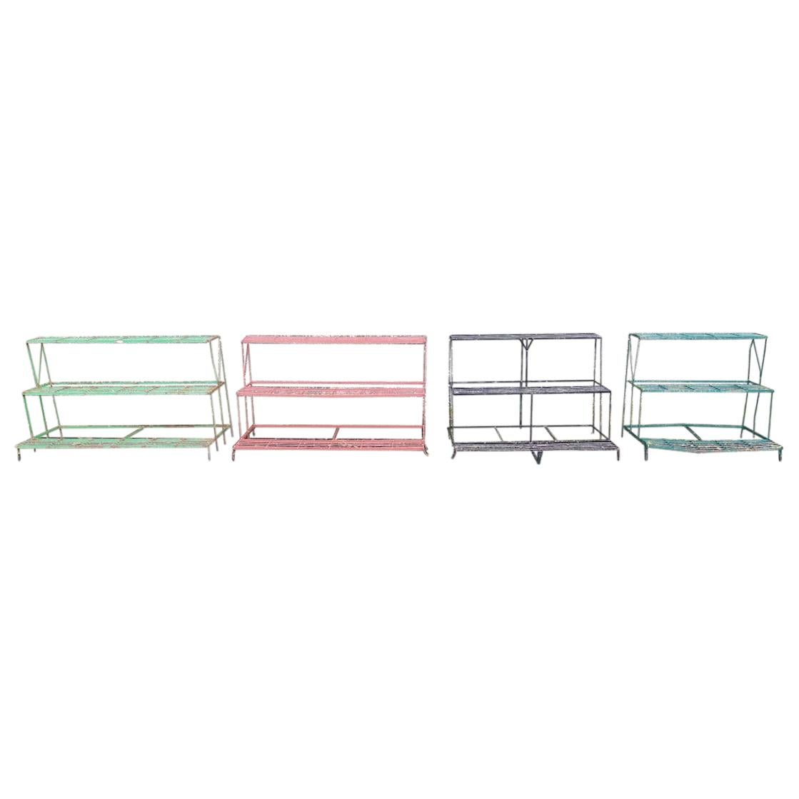 Four French Midcentury Rectangular Iron Garden Plant Pot Shelves or Stands For Sale