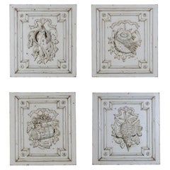Four French Napoléon III 1870s Carved Panels with Hunt and Harvest Allegories