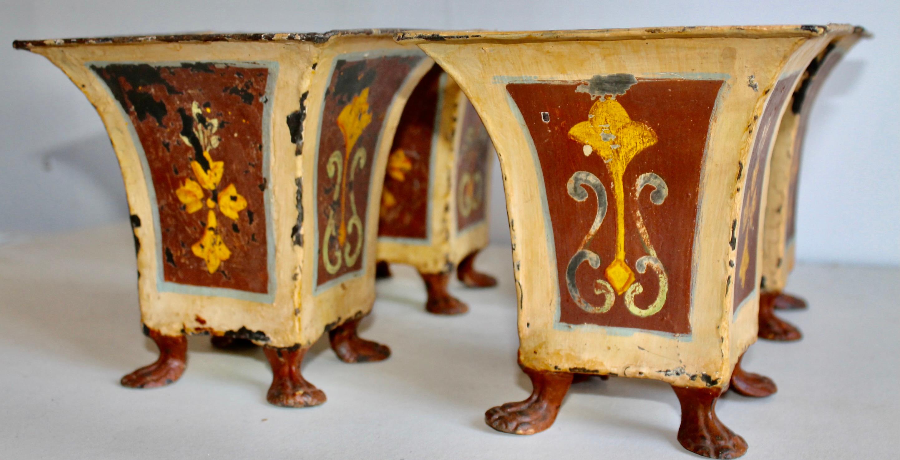 Hand-Painted Four French Tole Planters Michael Walter Lexington Gardens NYC labeled For Sale