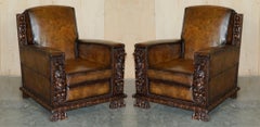 NOUS ARMCHAIRS DE CLUB ANTIQUES intégralement rénovées AVEC DES Panneaux CARACTÉRISTIQUES DE DESIGN GOTHIC À VOIR