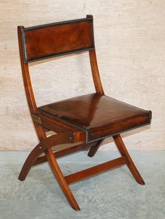 Four Fully Restored Cigar Brown Leather Harrods London Kennedy Campaign Chairs