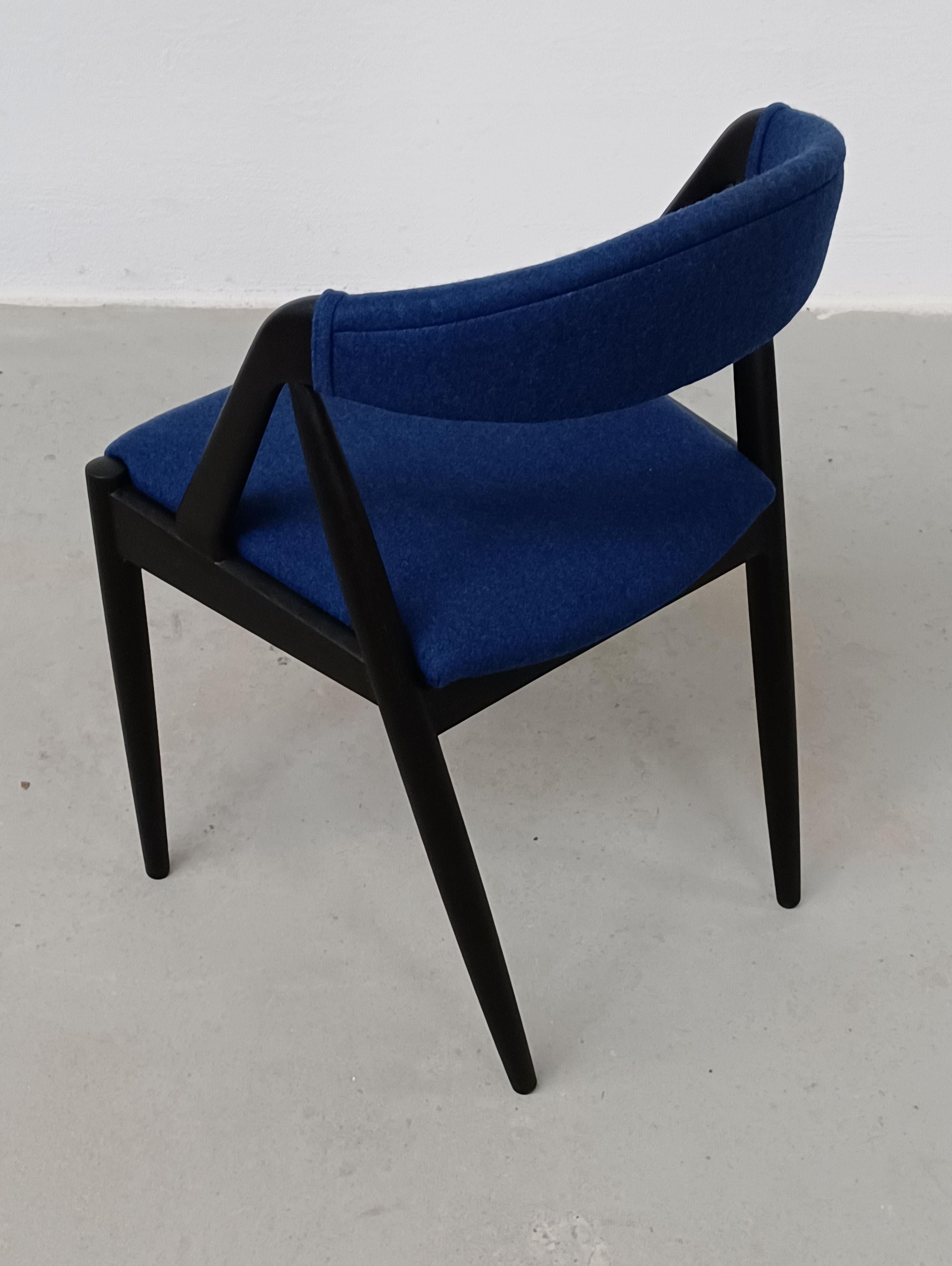 Four Fully Restored Ebonized and Reupholstered Kai Kristiansen Oak Dining Chairs In Excellent Condition For Sale In Knebel, DK