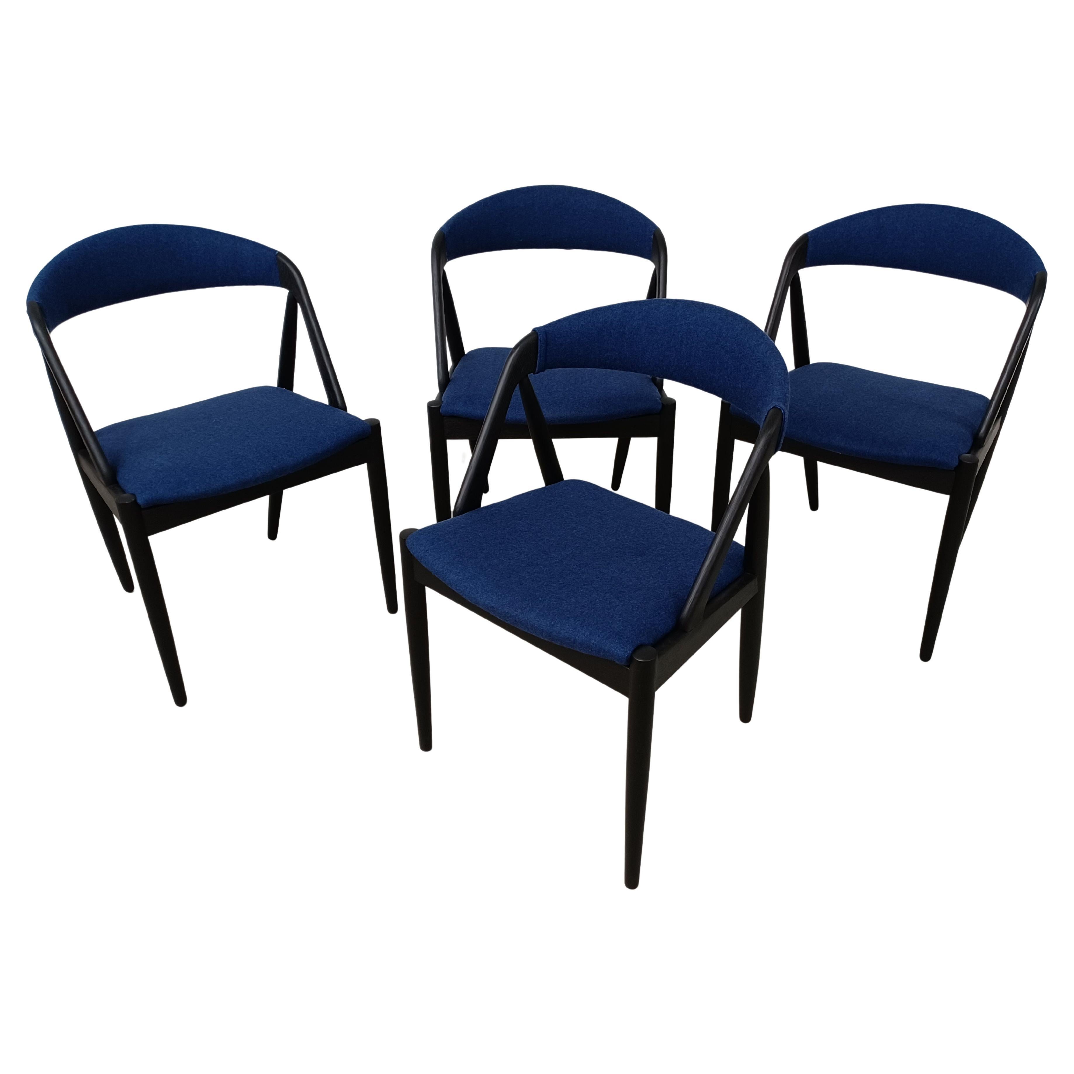 Quatre chaises de salle à manger Kai Kristiansen en chêne entièrement restaurées, ébénisées et retapissées