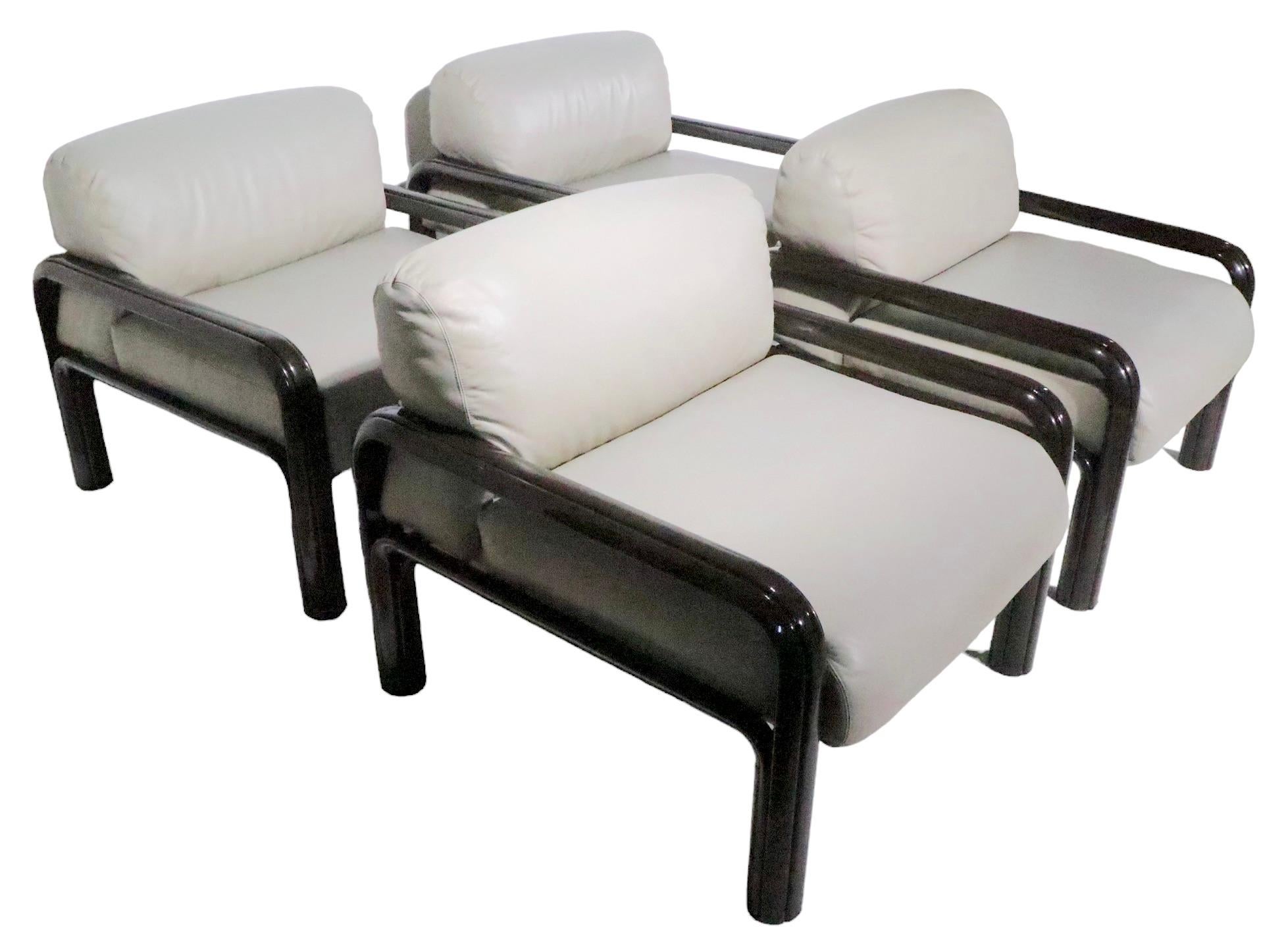 American Four Gae Aulenti for Knoll Leather  Lounge Chairs c 1970's  For Sale