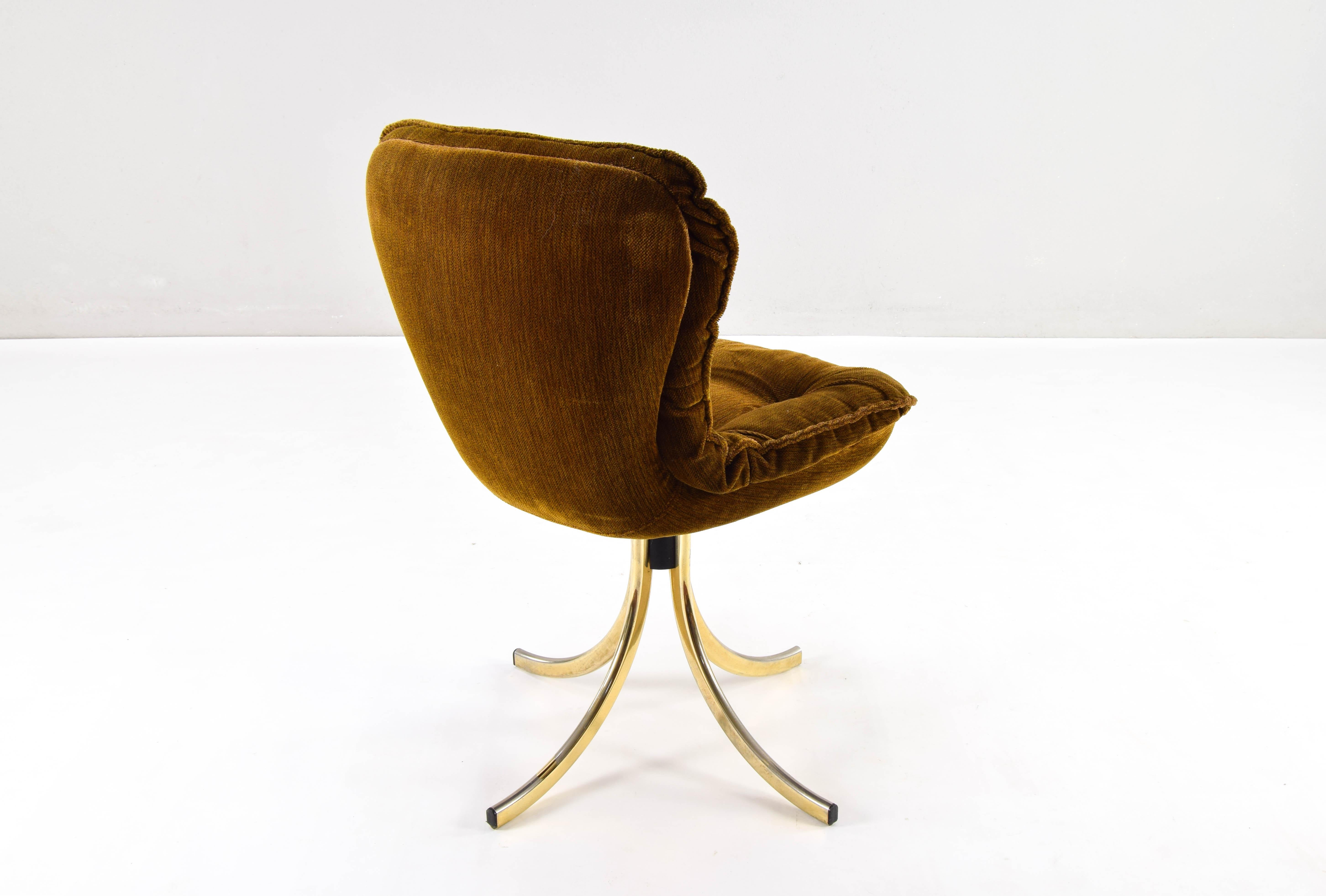 Four Gastone Rinaldi for RIMA Velvet and Brass Swivel Dining Chairs, Italy 1970 5