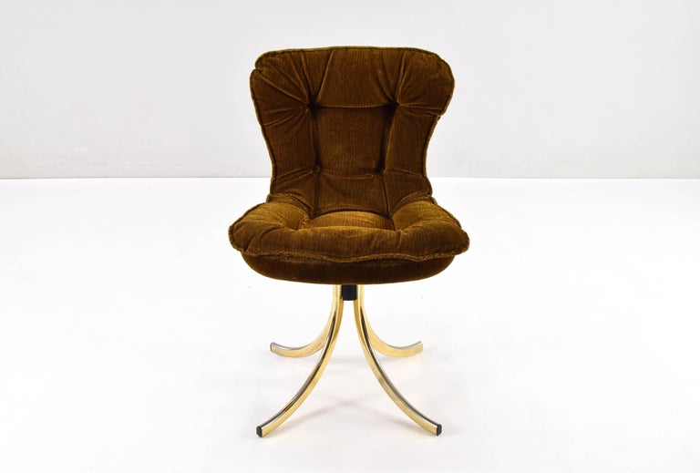 20th Century Four Gastone Rinaldi for RIMA Velvet and Brass Swivel Dining Chairs, Italy 1970