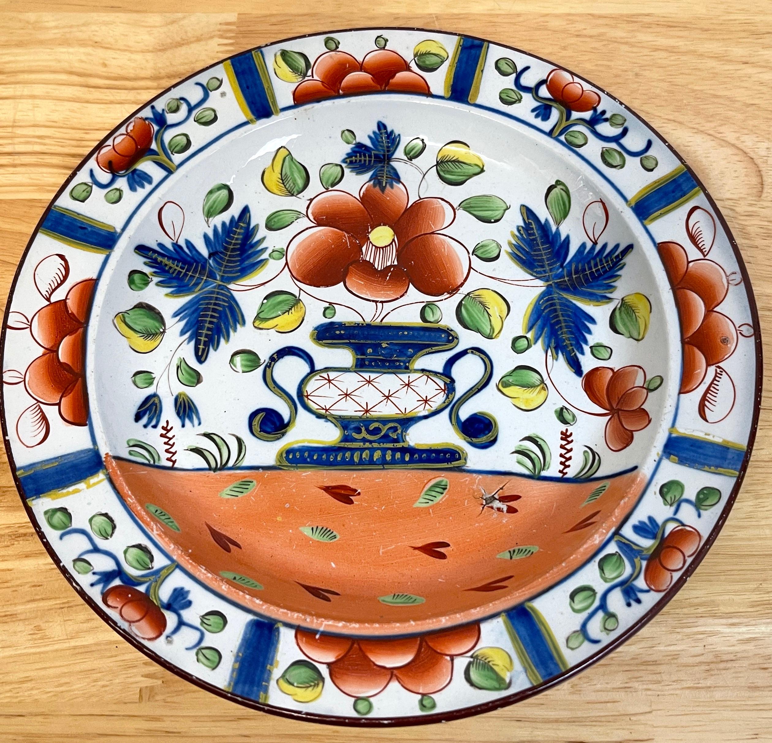 Hand-Painted Four Gaudy Dutch 'Urn' Pattern 10' Plates For Sale