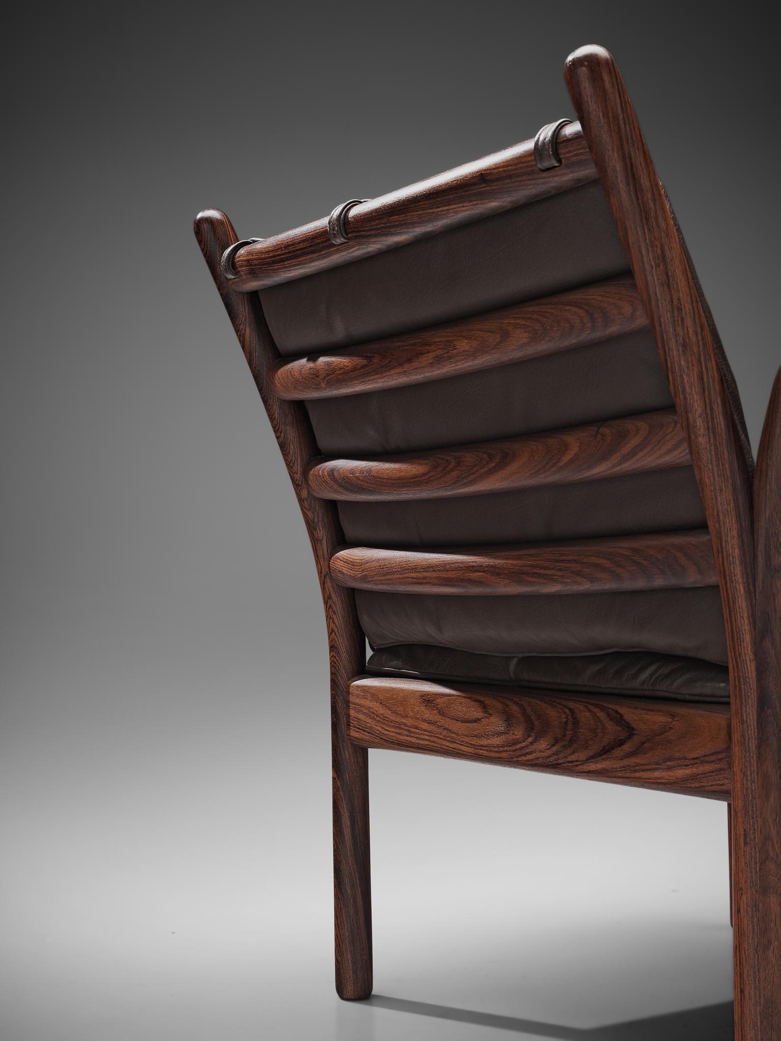 Mid-20th Century Four 'Genius' Chairs in Rosewood and Brown Leather by Illum Wikkelsø