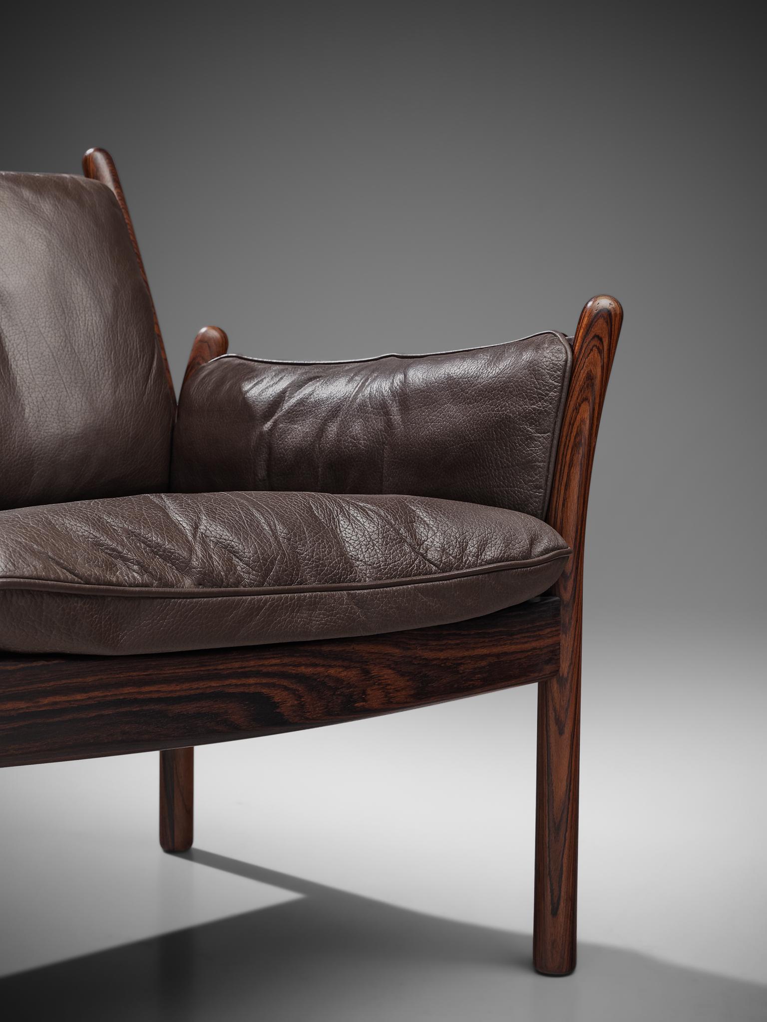 Four 'Genius' Chairs in Rosewood and Brown Leather by Illum Wikkelsø 3