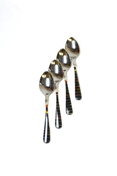 Quatre cuillères à dessert en ambre véritable en inox Italie Pinti 1810