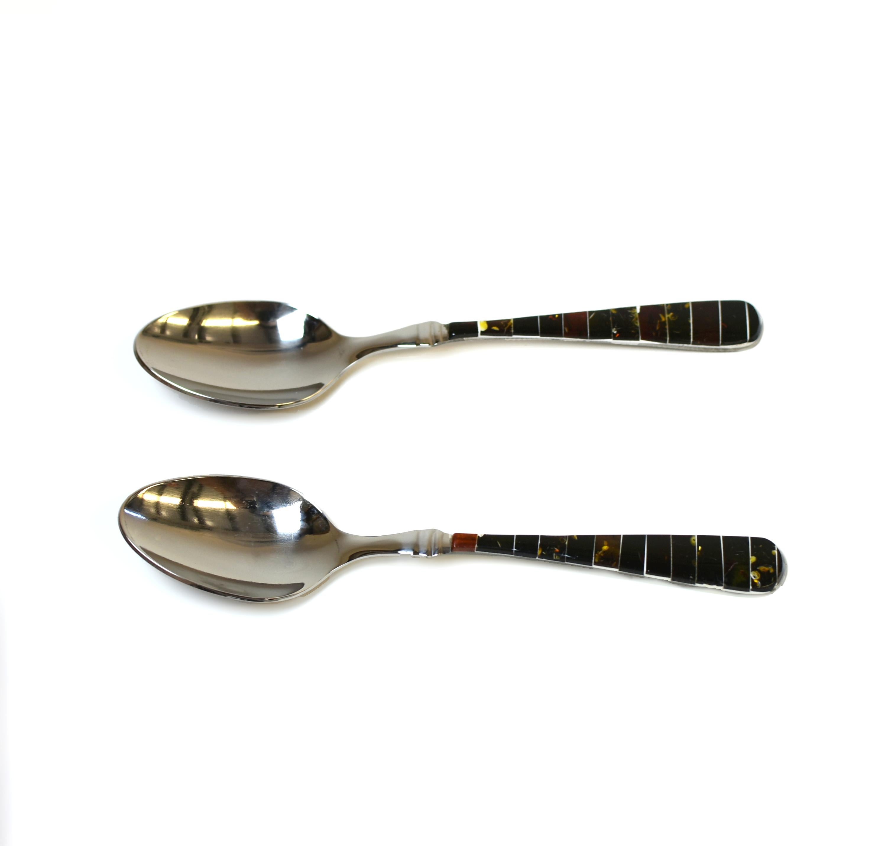 Fatto a mano Quattro cucchiai da dessert in vera ambra inossidabile Italia Pinti 1810 in vendita