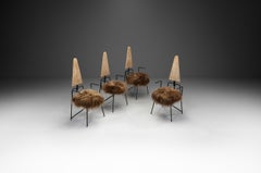 Four Geometric Dining Chairs with Sheepskin Seats by Rach Finazzi, Italy 1980s