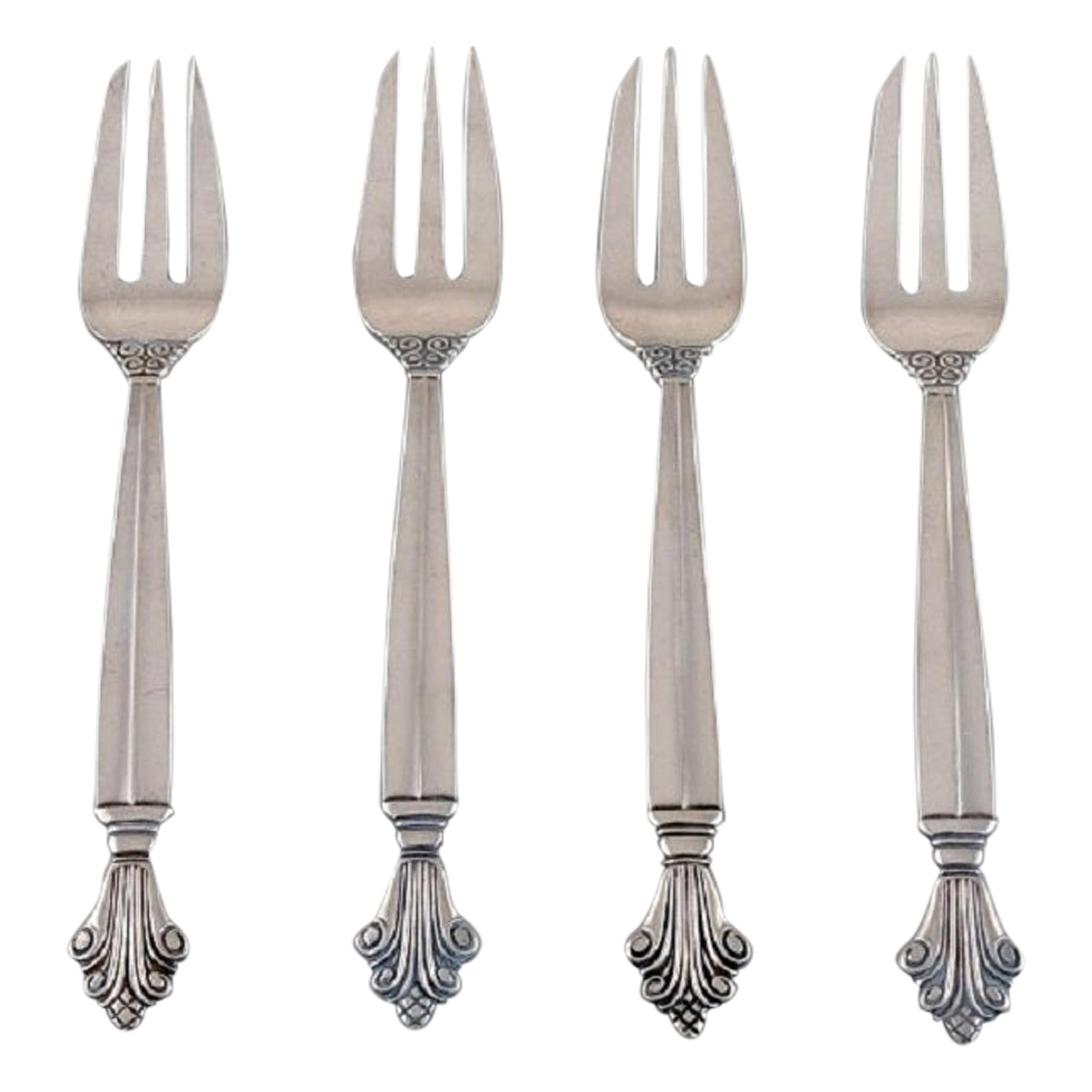 Four Georg Jensen Acanthus Pastry Forks in Sterling Silver, 1920s For Sale