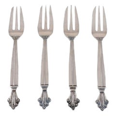 Antique Four Georg Jensen Acanthus Pastry Forks in Sterling Silver, 1920s