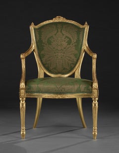 Four George III Neo-Classical Antique Giltwood Armchairs