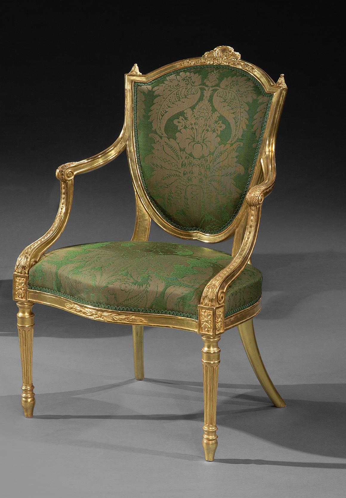 Four George III Neo-Classical Antique Giltwood Armchairs In Good Condition For Sale In London, GB
