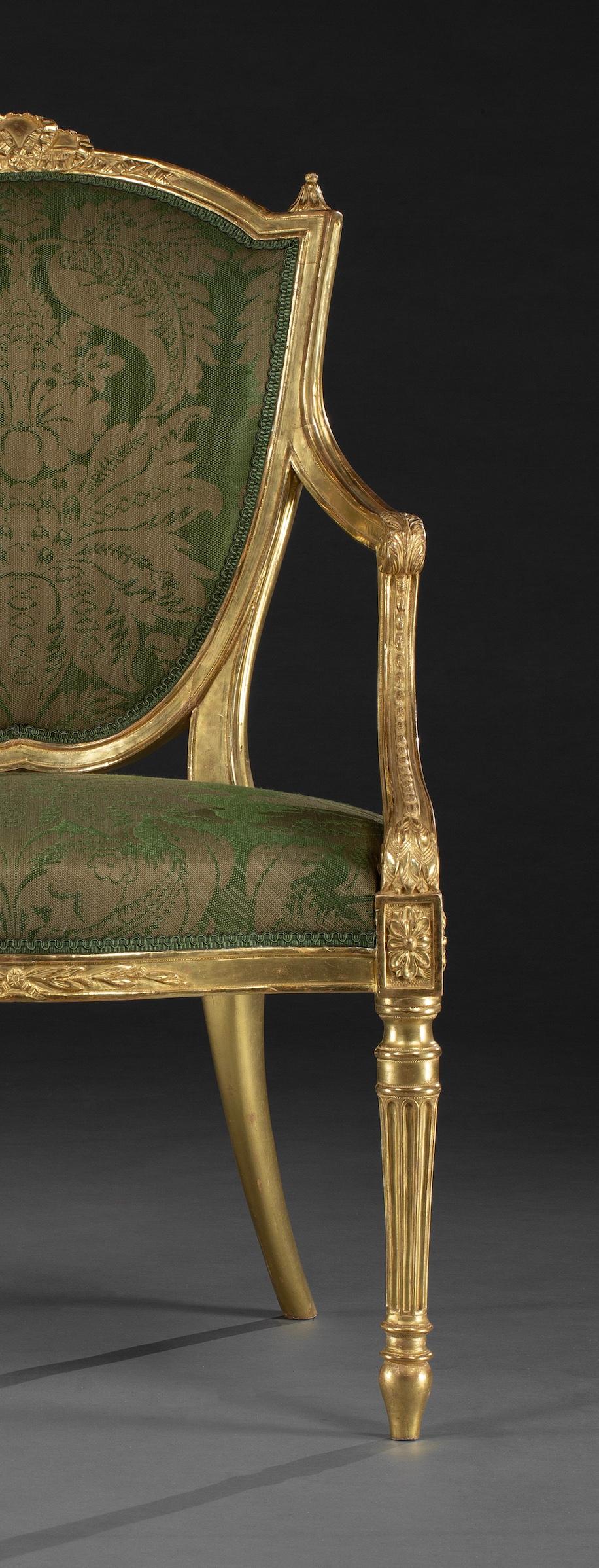 18th Century Four George III Neo-Classical Antique Giltwood Armchairs For Sale