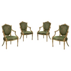Four George III Neo-Classical Antique Giltwood Armchairs