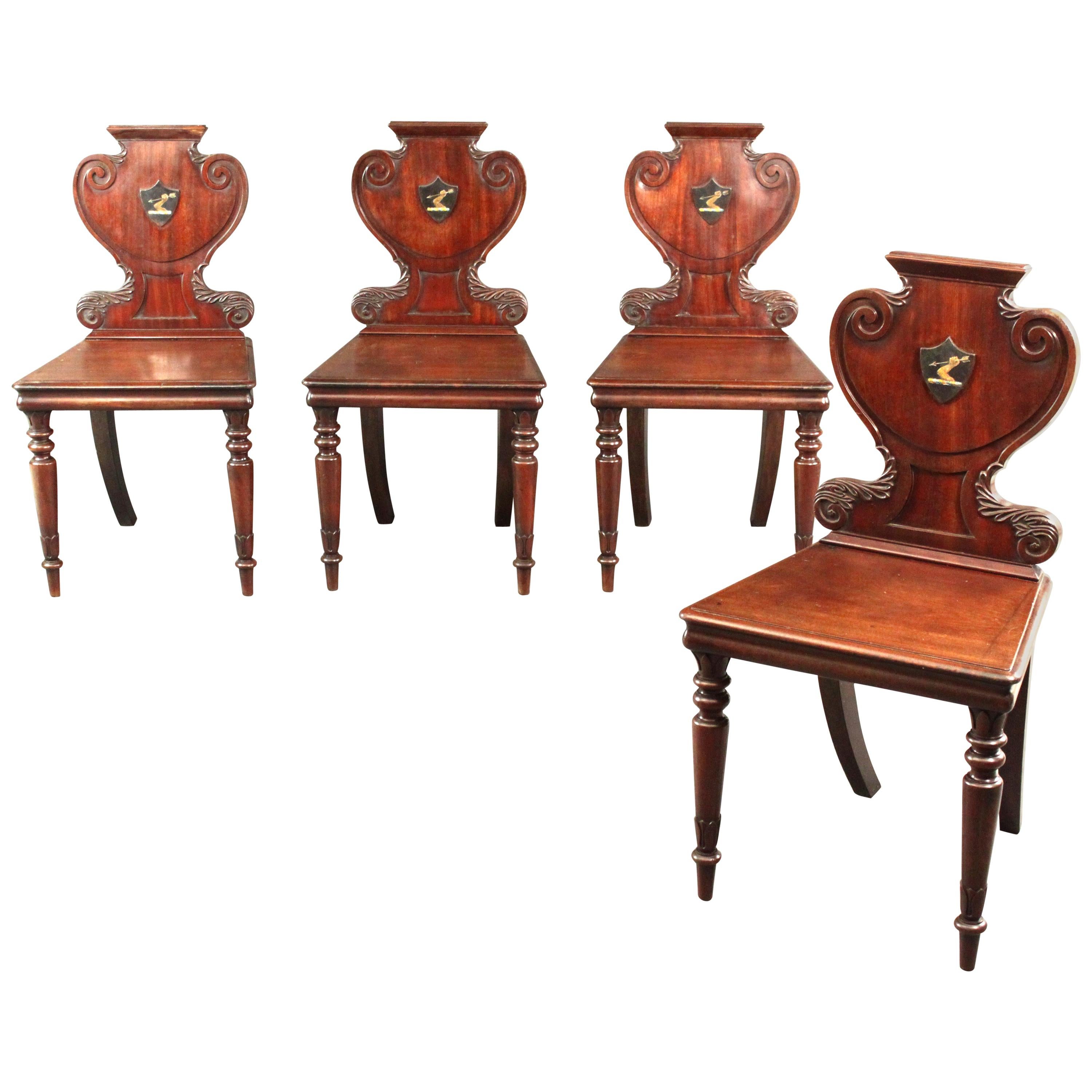 Four George IV Armorial Hall Chairs