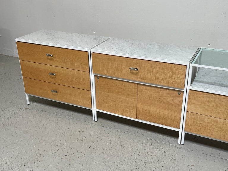 Mid-20th Century Four George Nelson Steel Frame Cabinets with Marble Tops For Sale