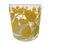 Four Georges Briard Rocks Glasses W/Raised, Textured Yellow Enamel Leafy Vines