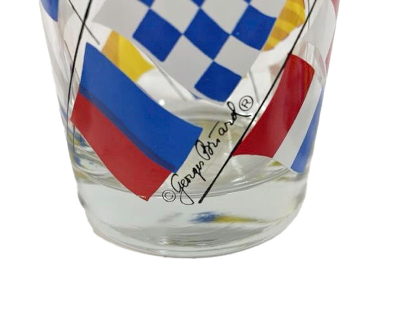 Mid-Century Modern Four Georges Briard Rocks Glasses with Polychrome Enamel Nautical Flags For Sale