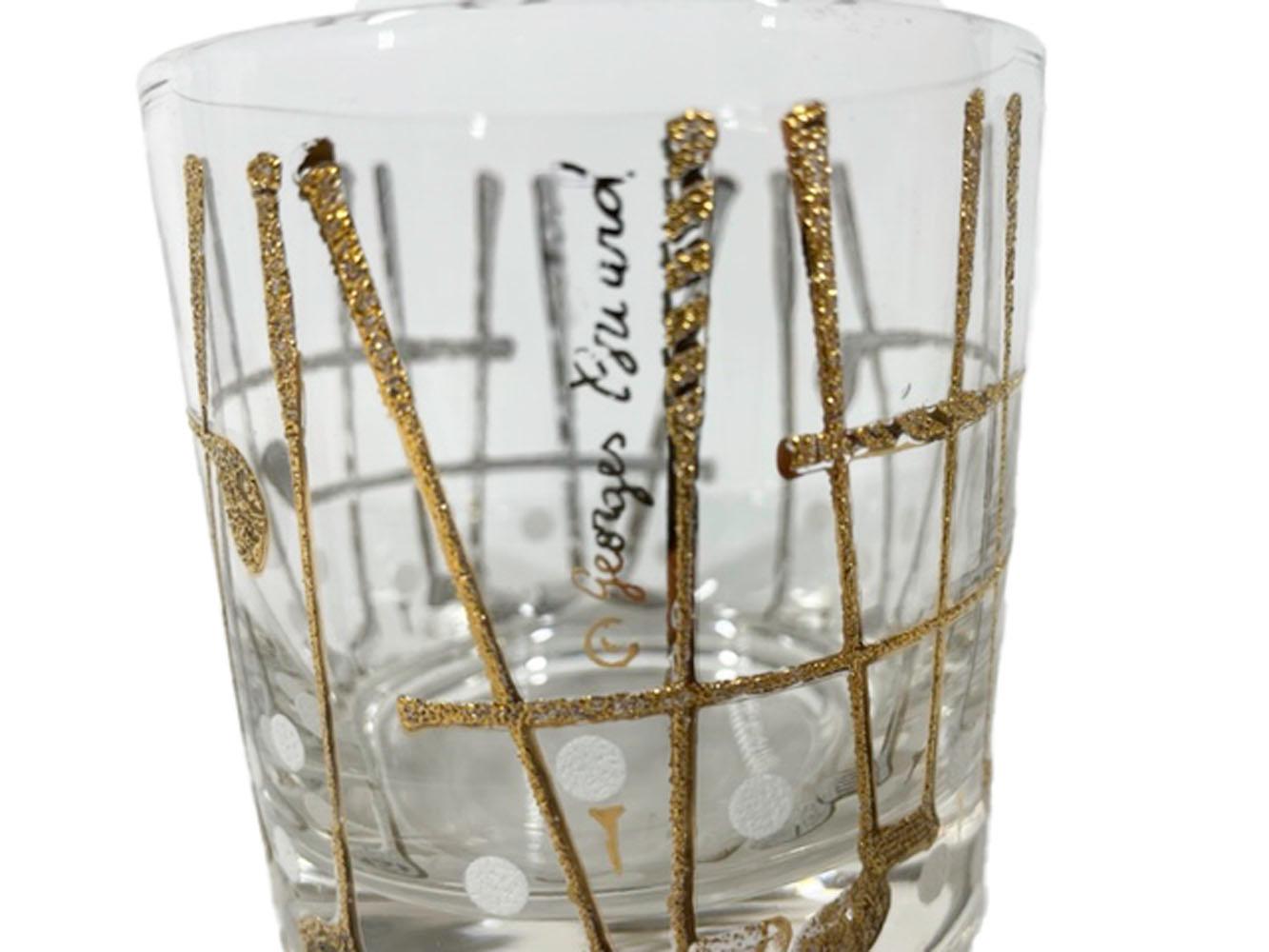 Mid-Century Modern Four Georges Briard Vintage Rocks Glasses with Golf Clubs in 22k Gold