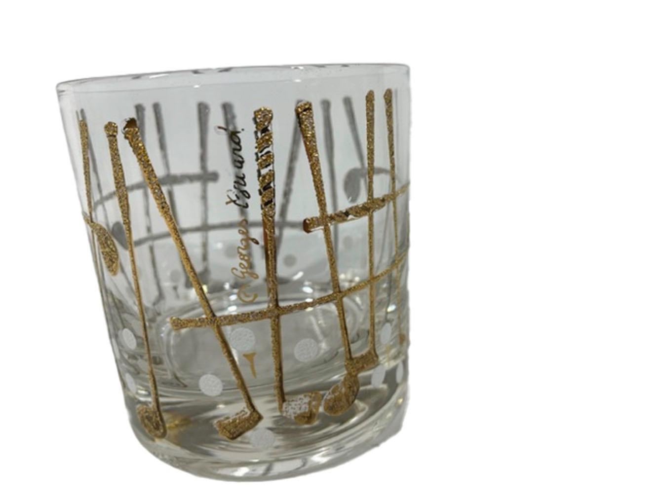 American Four Georges Briard Vintage Rocks Glasses with Golf Clubs in 22k Gold