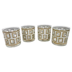 Four Georges Briard "Window" Pattern Rocks Glasses in White with 22 Karat Gold