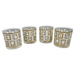 Vintage Four Georges Briard "Window" Pattern Rocks Glasses in White with 22 Karat Gold