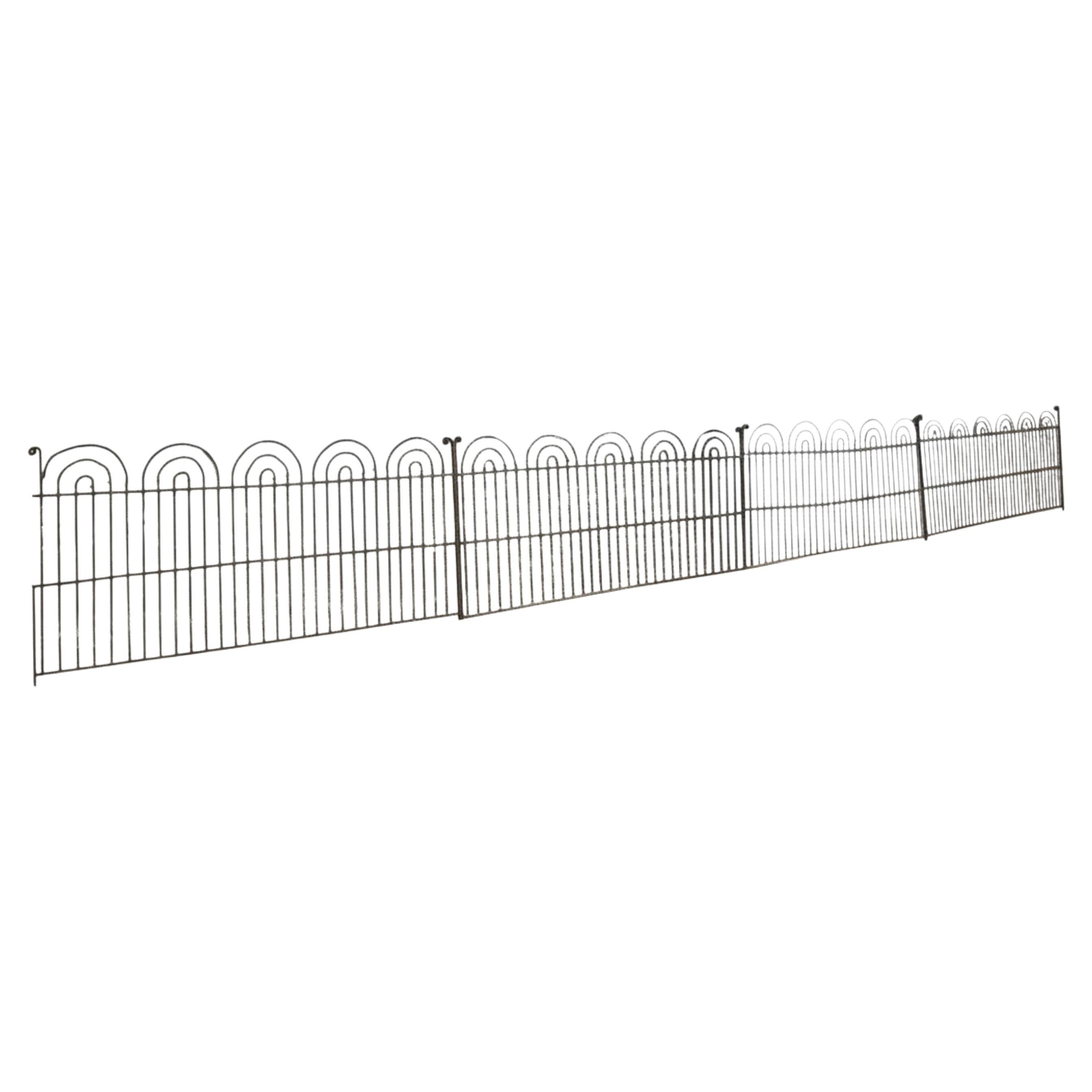 Four Georgian Wrought Iron Railing Lengths with Hand-Formed Circular End Finials