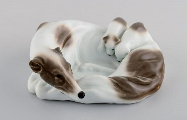 Four German Porcelain Figurines, Terrier and Greyhound with Puppies ...