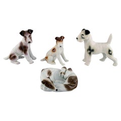 Four German Porcelain Figurines, Terrier and Greyhound with Puppies, 1960s