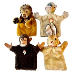 Four German Steiff Lion Monkey Rabbit Hand Puppets