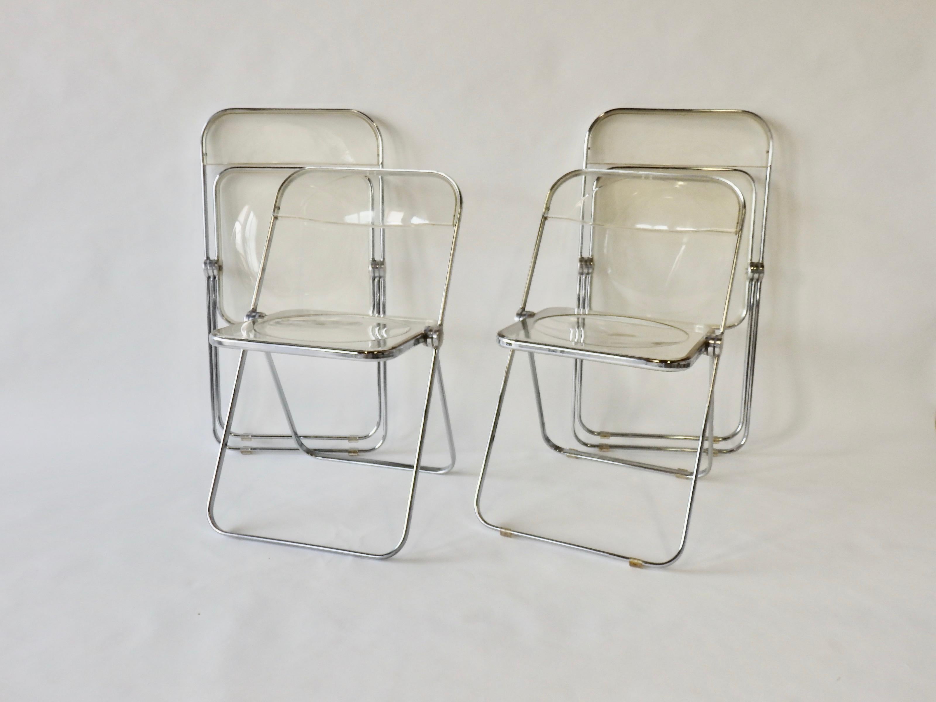 Mid-Century Modern Four Giancarlo Piretti for Castelli Chrome Aluminum and Lucite Folding Chairs