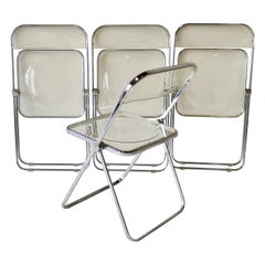 Four Giancarlo Piretti for Castelli Chrome Aluminum and Lucite Folding Chairs