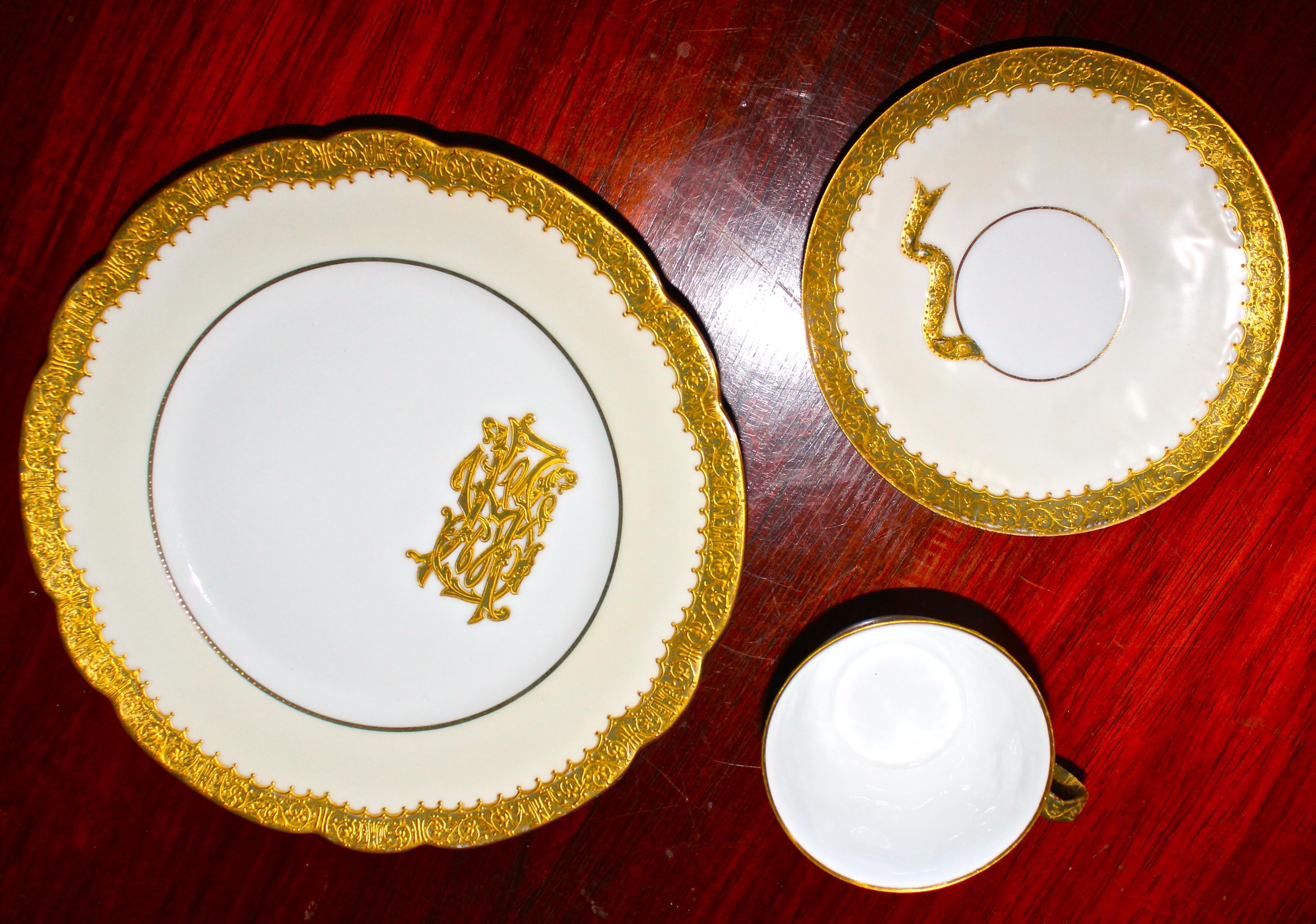 French Four Gilded Age Mansard, Paris Sevres Style Porcelain Tea Services For Sale